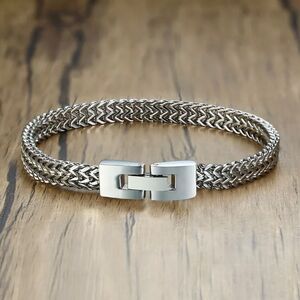 Men’s Double Rope Chain Bracelet Stainless Sterling 9” Punk